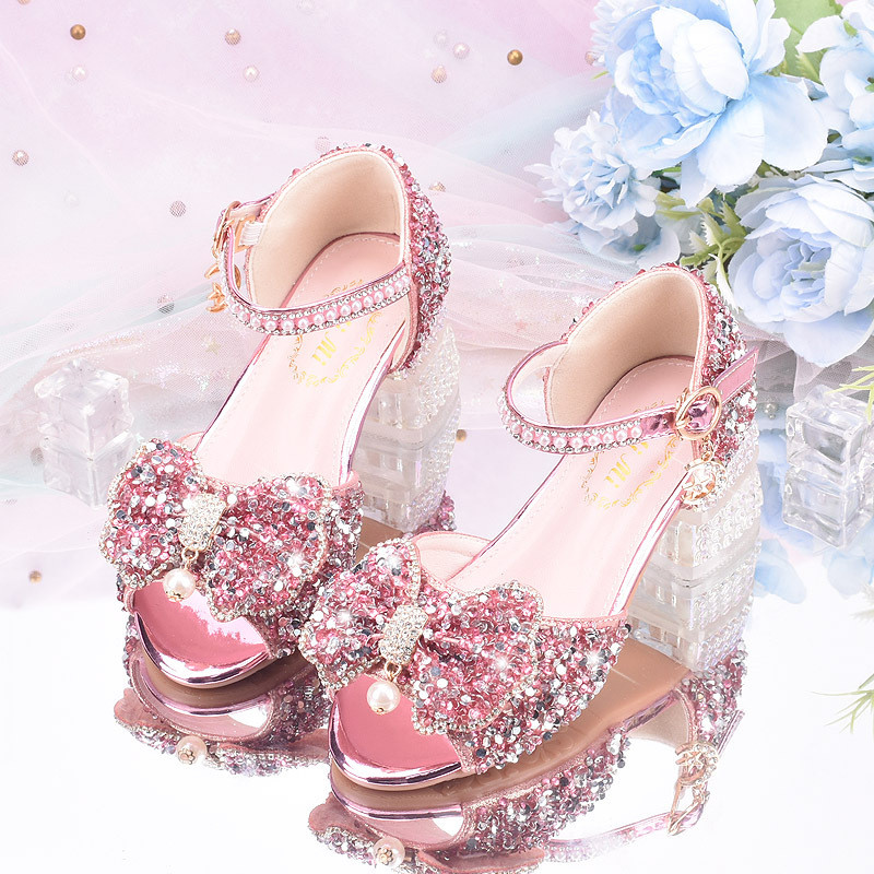 Zapatos De Las Niñas Suela Blanda De Cristal Tacones Altos La