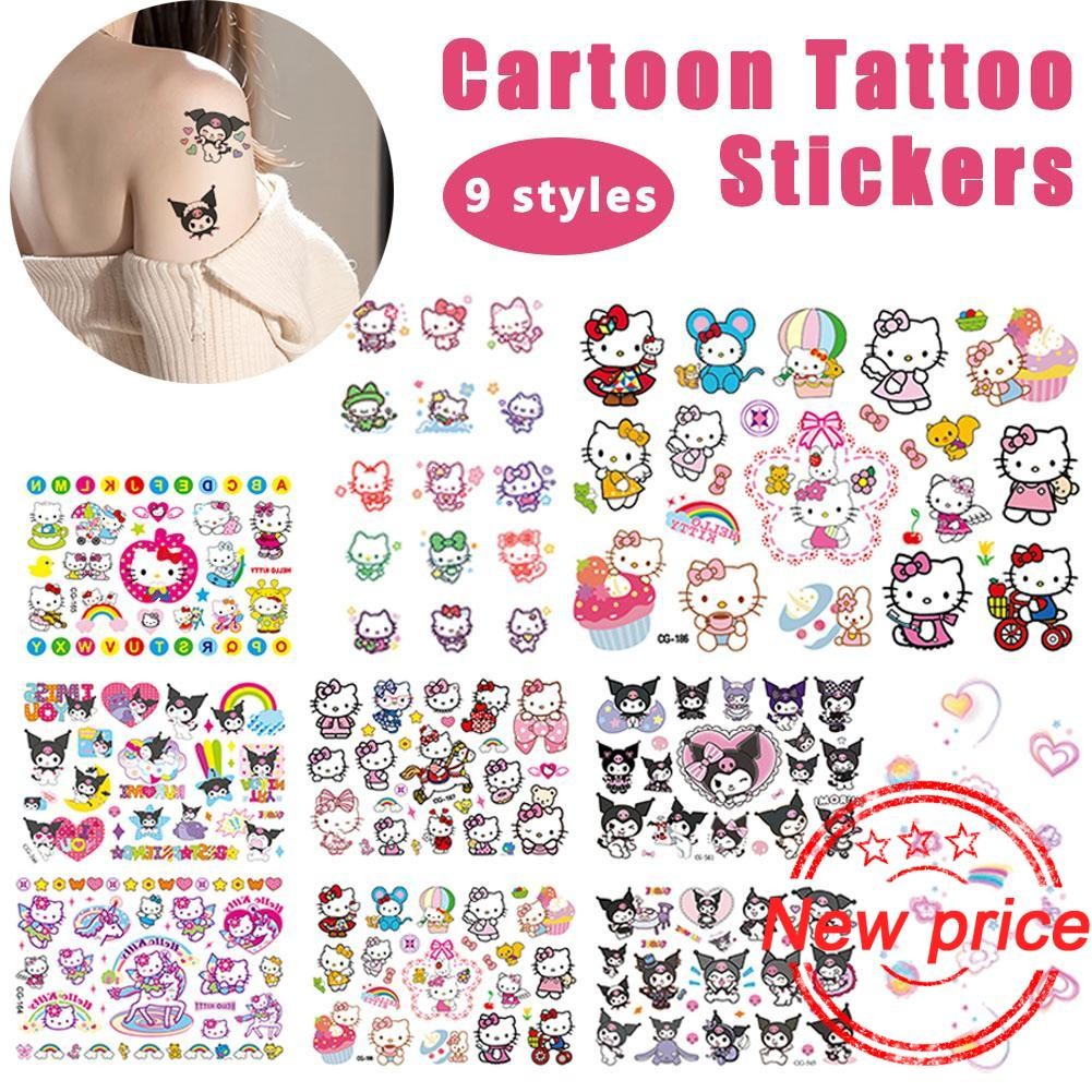 Pegatinas De Tatuaje De Dibujos Animados Impermeable Colorido Hello ...