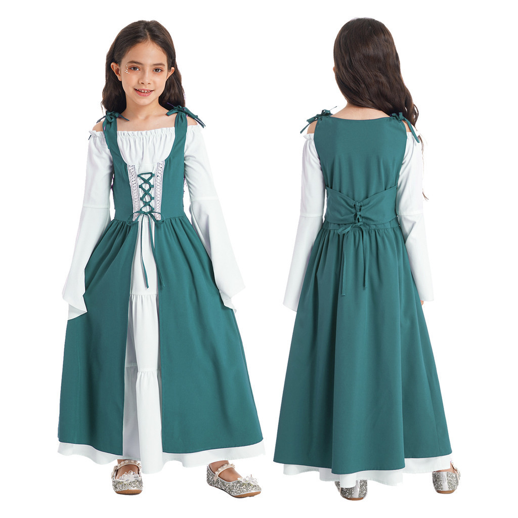 Vestido Maxi Gótico Medieval Para Mujer - Manga Larga, Cordones, Ideal Para Cosplay, Fiestas Y Eventos Temáticos