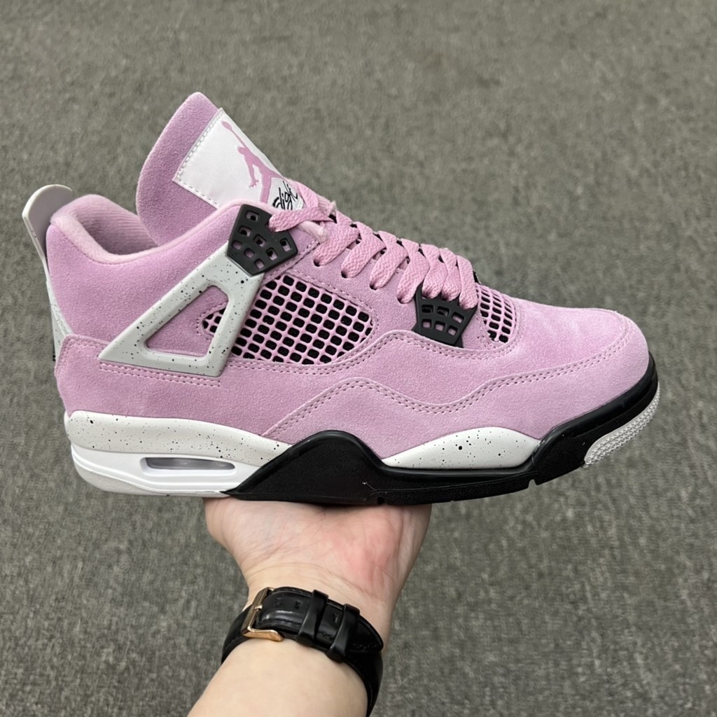 Air Jordan 4 Retro orquidea Rosa negro suede AJ4 alta calidad zapatos de baloncesto al aire libre zapatillas tenis Shopee Colombia