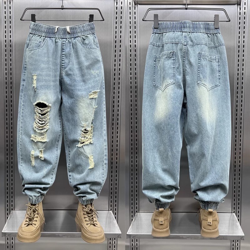 Pantalones Vaqueros De Talla Grande De Agujeros Rotos De Mas Tamano 150.00kg Jeans Recortados De Moda De Otono Para Hombres Tappered De Ajuste Holgado Para Ninos Shopee Colombia