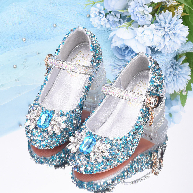 Zapatos De Las Niñas Tacones Altos De Cuero De Cristal La Princesa