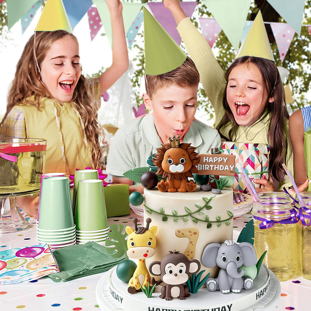Decoración Cumpleaños Selva - Figuras De Animales, Arcoíris Y Hojas Para Tarta Y Fiesta Infantil