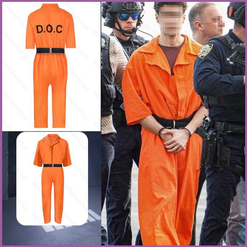 Disfraz De Prisionero Naranja Unisex Con Esposas | Mono Con Cremallera Y Puños Elásticos Para Halloween Y Fiestas