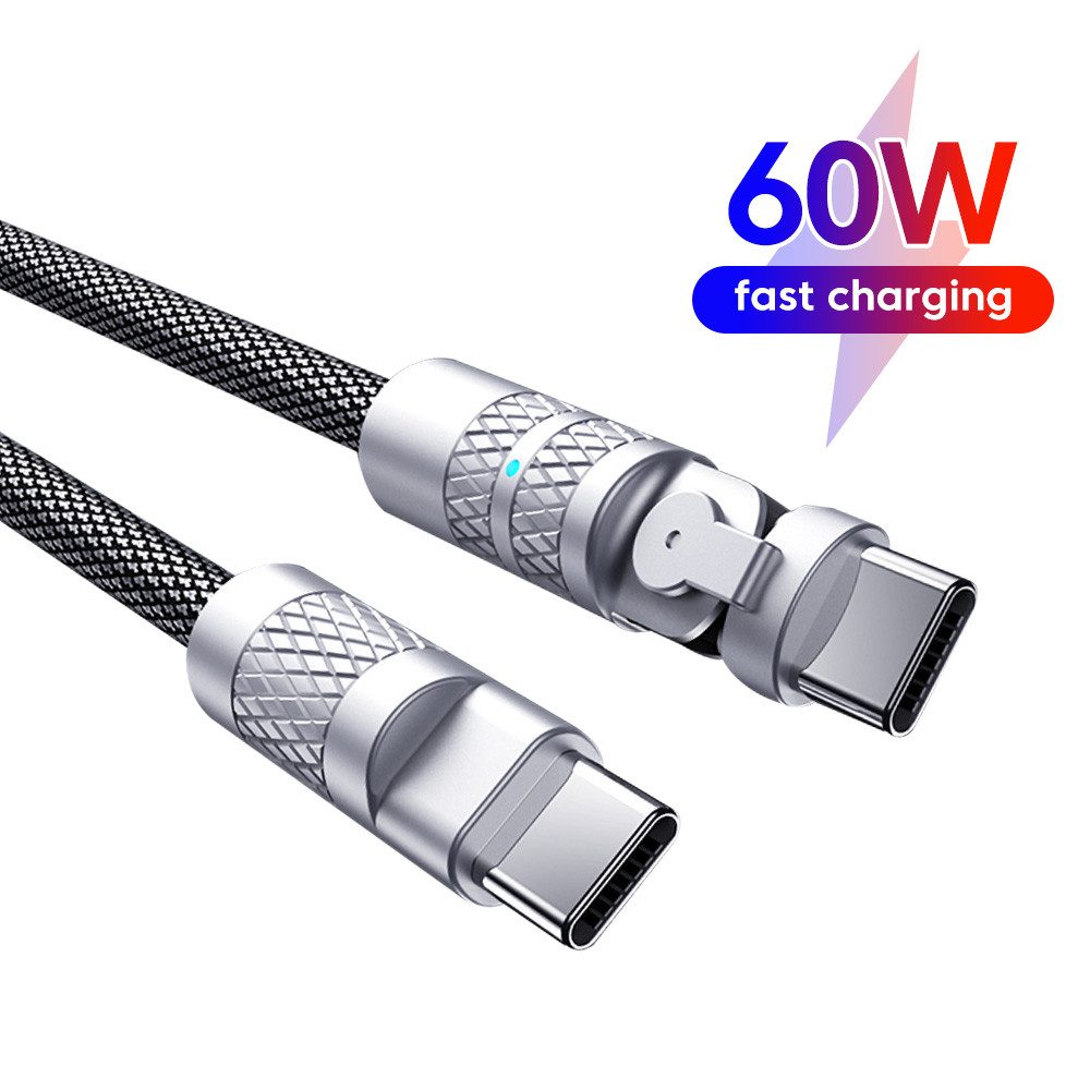 Twitch 180 Grados Giratorio PD60W Doble Tipo C Cable De Carga Rápida A ...
