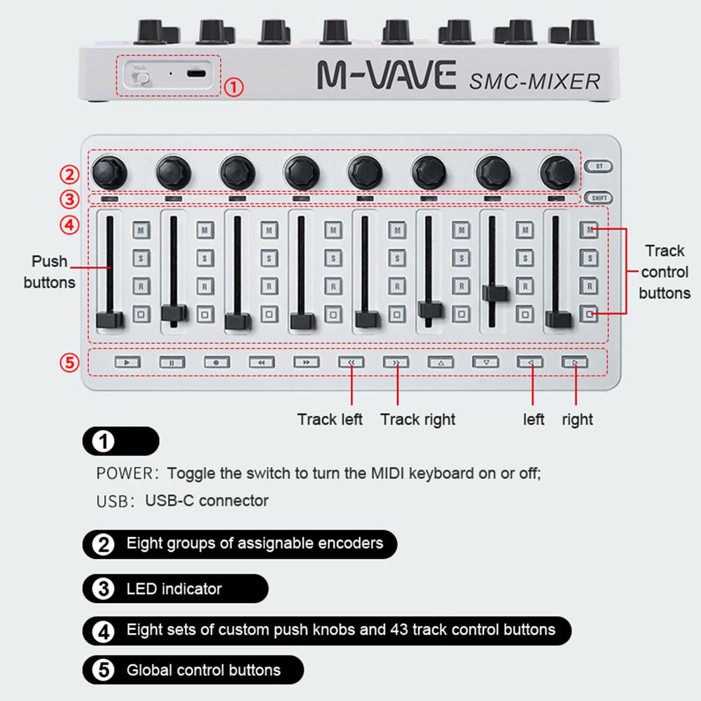 [Apu _ Ma.co] Controlador MIDI Inalámbrico Conexión BT USB Mezclador ...