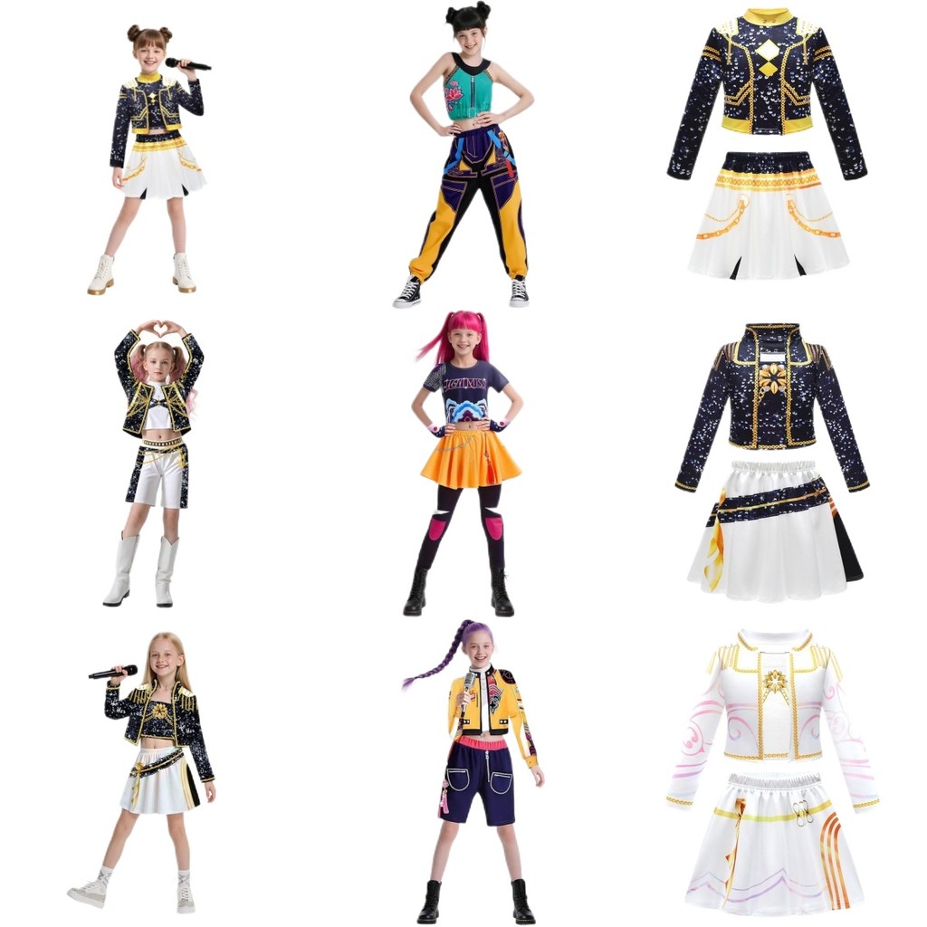 RPixc Disfraz Coreano Wave Devil Killer De 3 Piezas – Chaleco, Chaqueta Y Falda, Estilo ídolo K-pop Con Estampado De Lentejuelas, Para Halloween, Juegos De Rol Y Actuaciones Escénicas