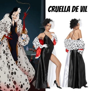Cruella-Disfraz de Cosplay para mujer, traje de capa negra para
