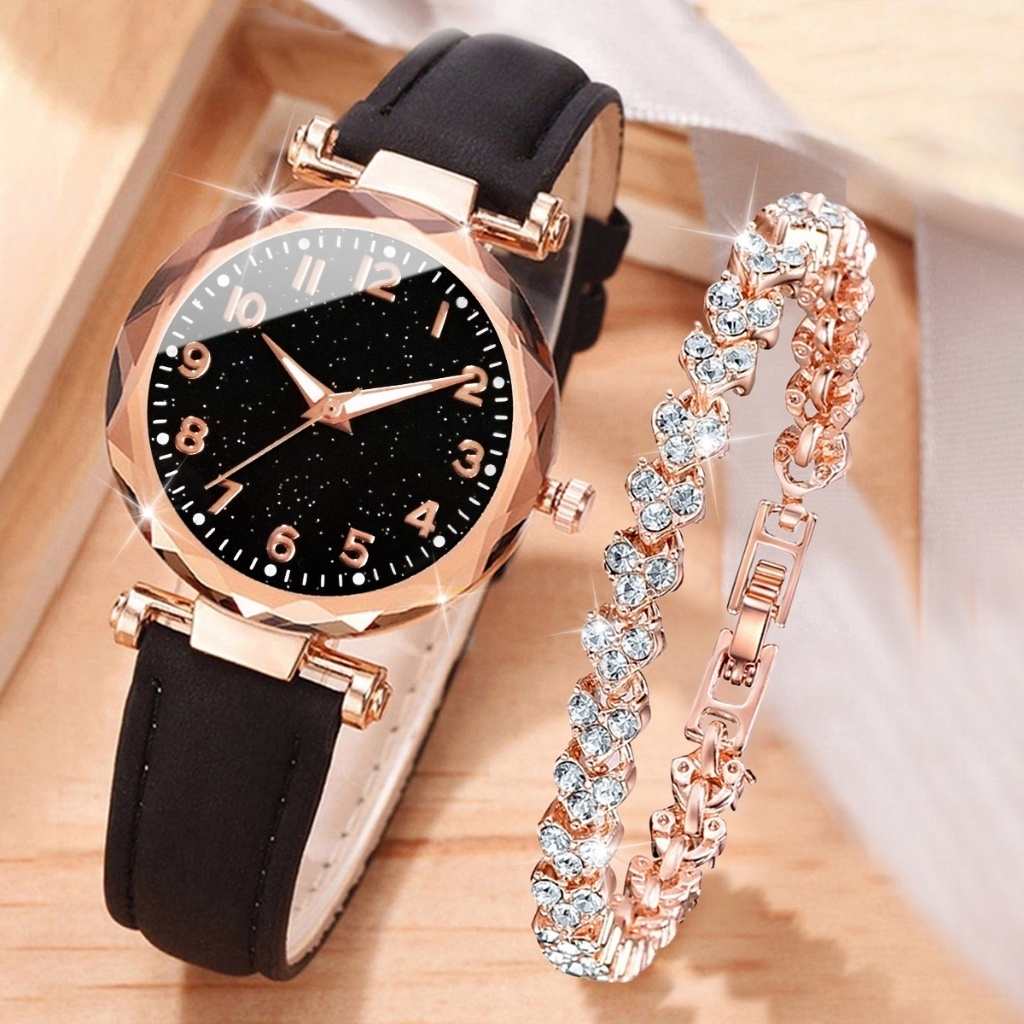 Cielo Estrellado Mujeres Relojes Moda Rhinestone Pulsera Senoras Reloj De Cuarzo Conjunto Shopee Colombia