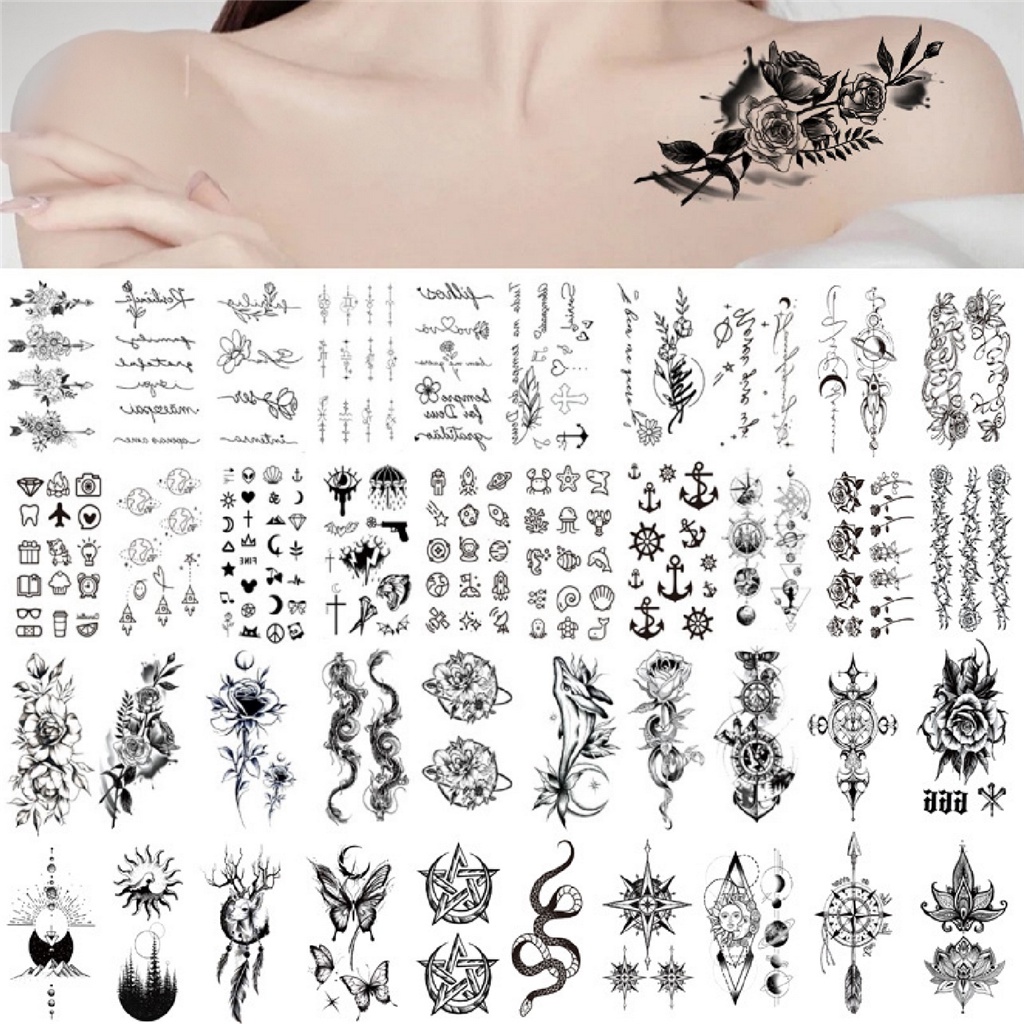 Tamaño Pequeño Tatuaje Temporal Pegatinas Negro Flor Serpiente Espacio Mariposa  Tatuajes Para Las Mujeres Los Hombres En Manos Dedo Muñeca Arte Corporal |  Shopee Colombia