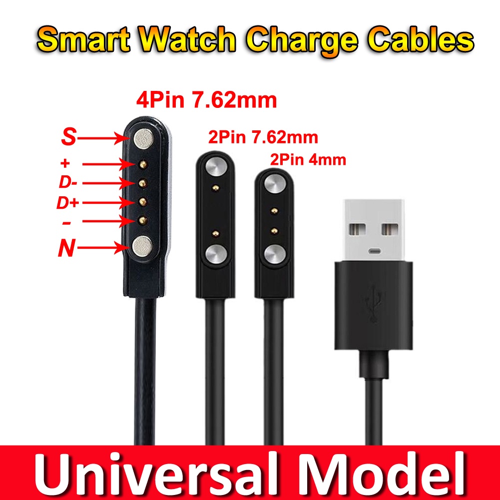 Cable Cargador Usb Smartwatch 7.62 Mm 2 Pin Pines Magnetico