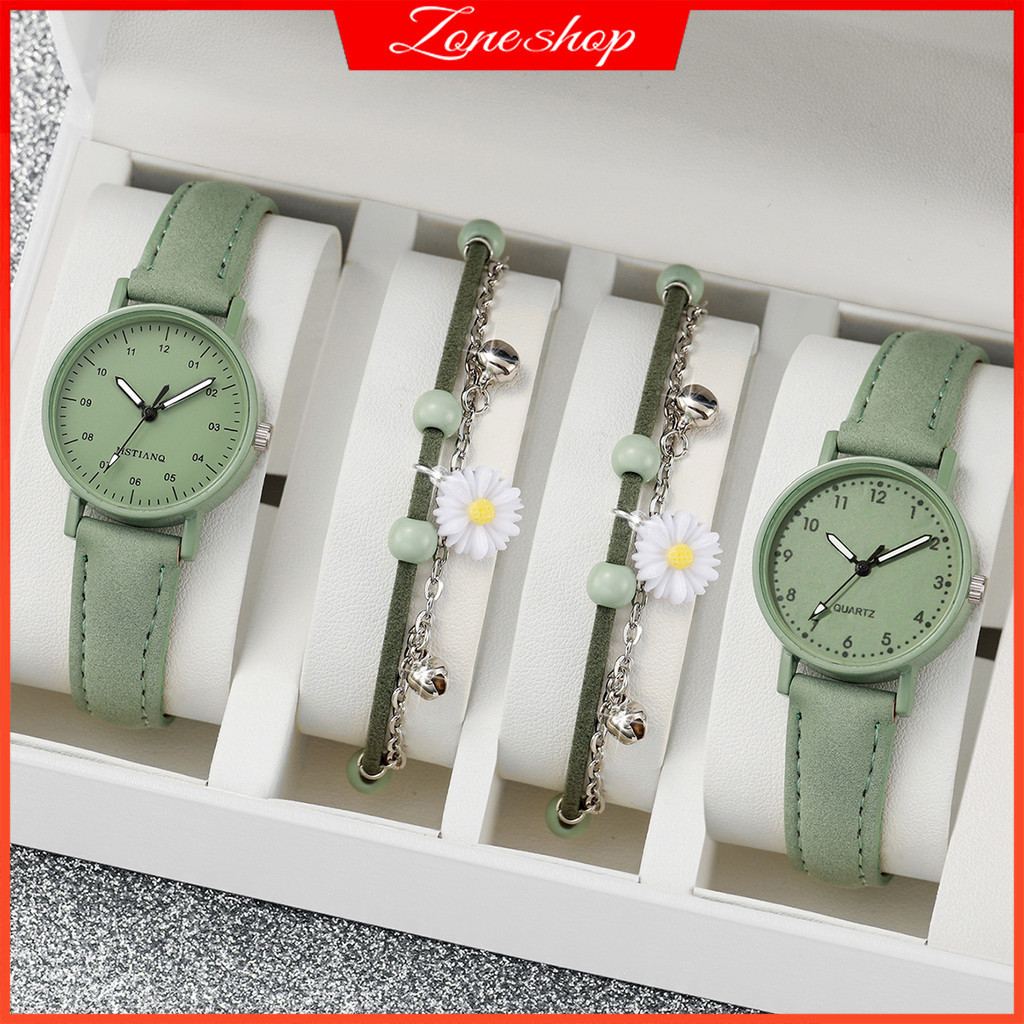 Reloj De Moda De Las Mujeres Conjunto Doble Cuero Verde Margarita ...