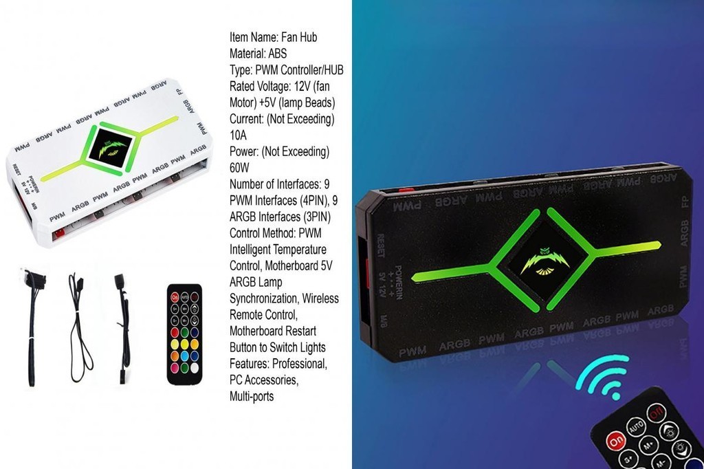 Case Fan Hub PWM + ARGB 2-in-1 Controller, SATA Power Supply Motherboard Controller Aura Sync I3316121159