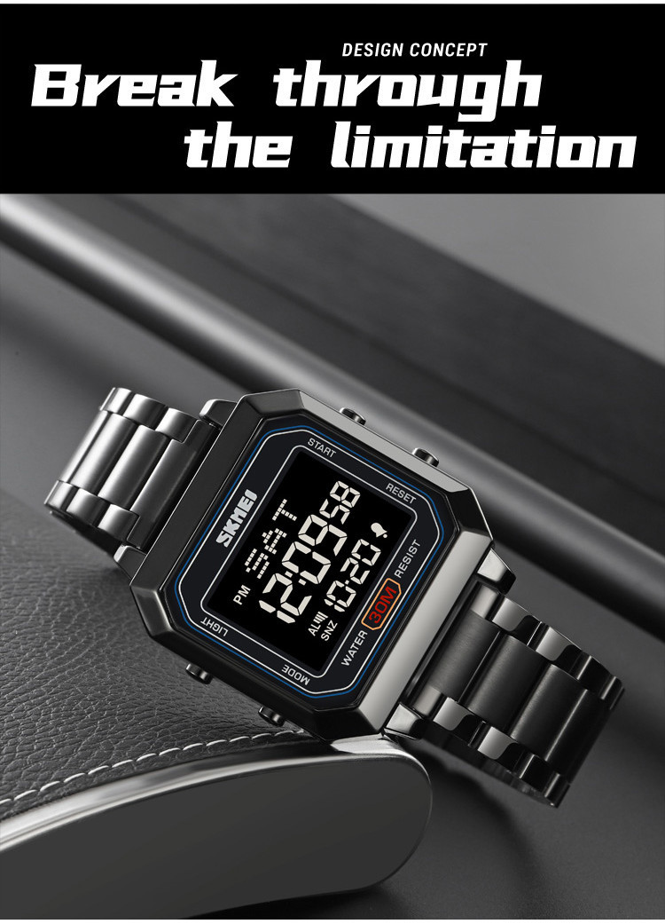 SKMEI Reloj Electrónico Cuadrado De Acero Para Hombre