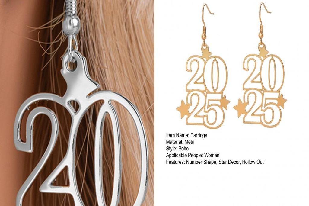 Happy New Year 2023 Alloy Dangle Earrings - Glittery Drop Earrings For Women, Mardi Gras Theme