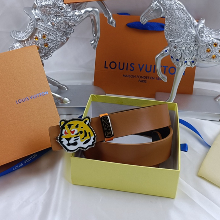 LV Louisvuitton Hombres Hebilla De Cinturón De Cuero Genuino