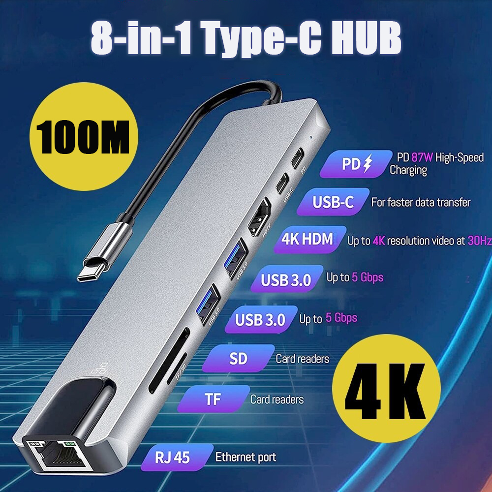 SSK USB C Hub, 8-in-1 Type C Multiport Hub Adapter With RJ45 Ethernet, 4K HDMI - Foto 4