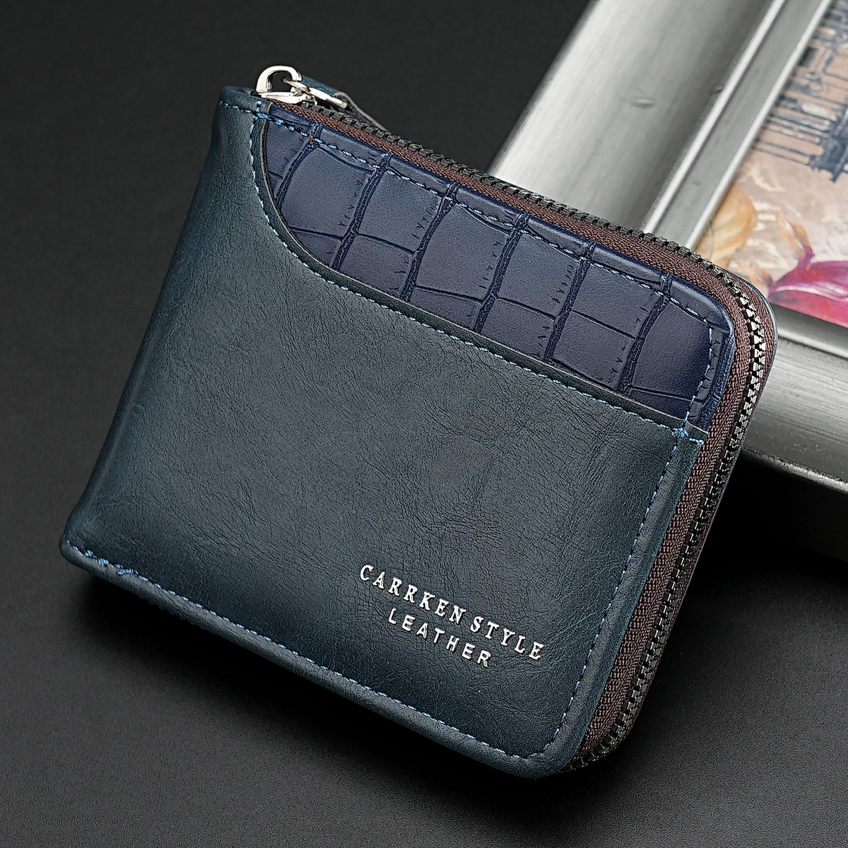 Cartera Con Cremallera Con Patrón De Piedra Vintage-Elegante